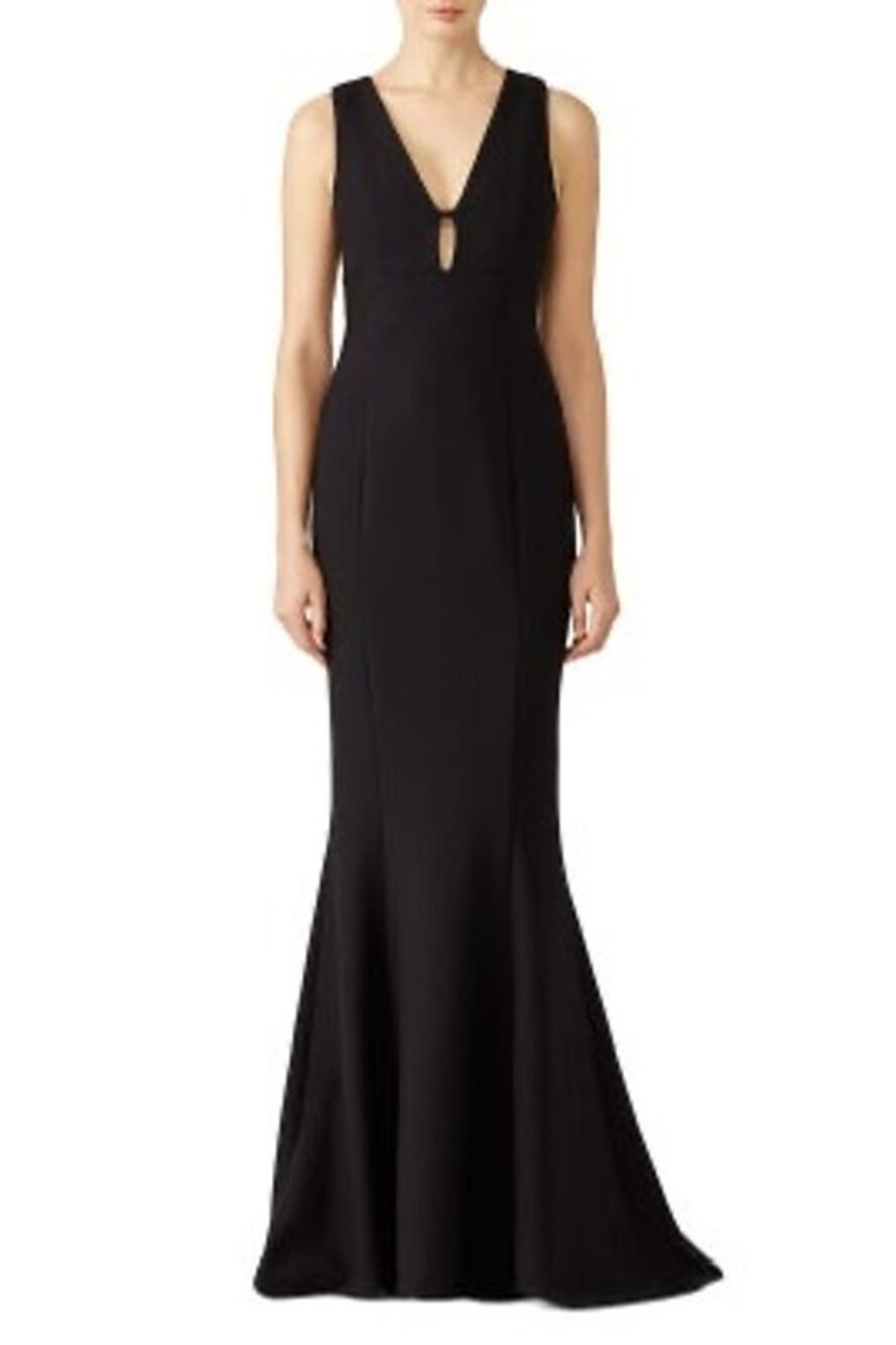 LIKELY Women's Black Aubrey Sleeveless Back Zip V-Neckline Pleated Gown Size 6
